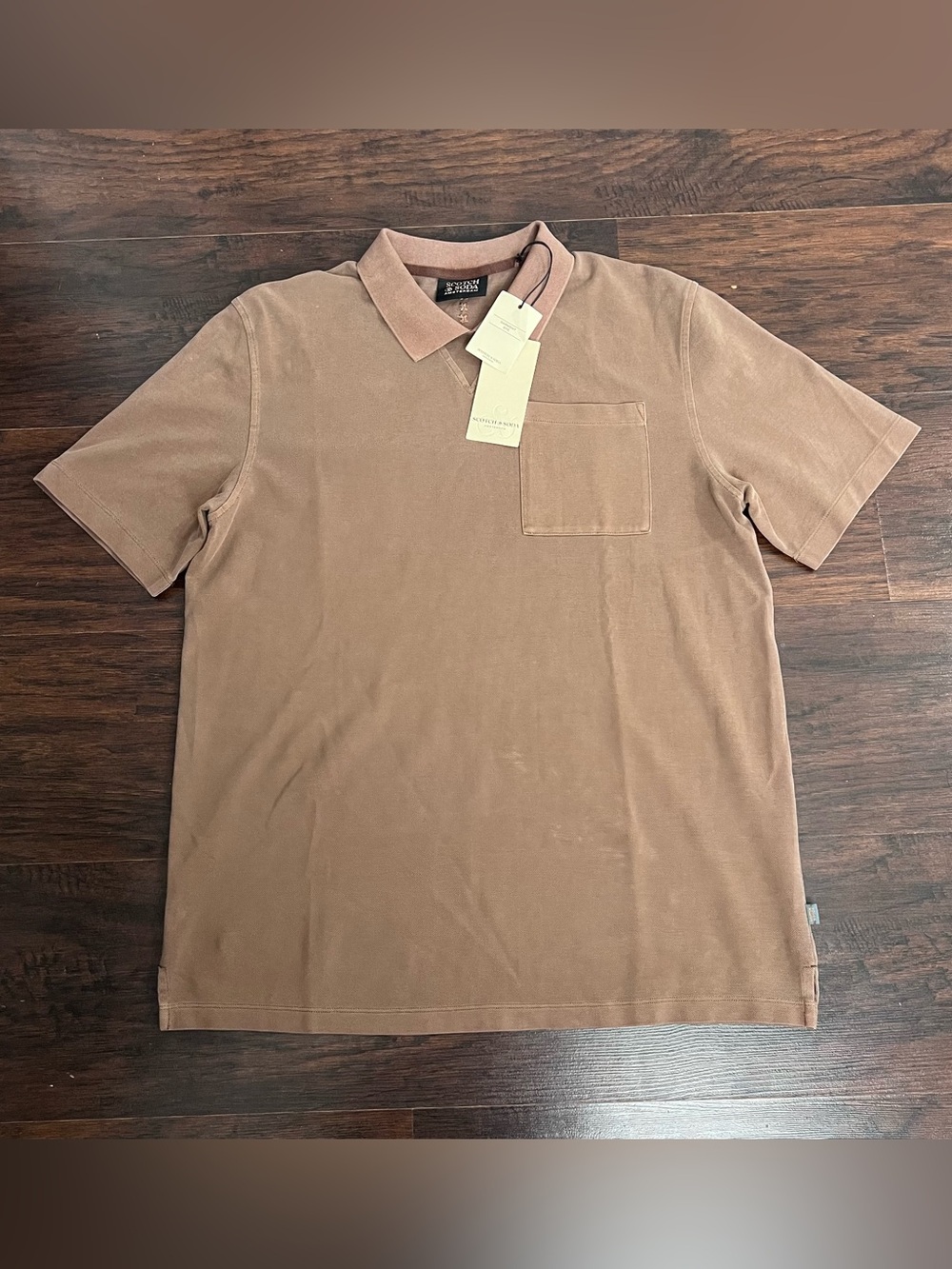 Scotch & Soda Garment Dye Pocket Polo Brown Cold Brew Cotton NWT Fits L